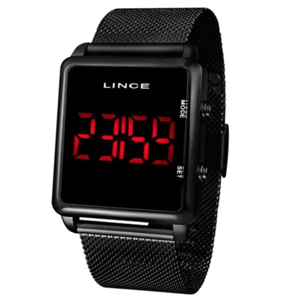 Relogio Feminino Lince Preto de LED Quadrado Pulseria Mesh