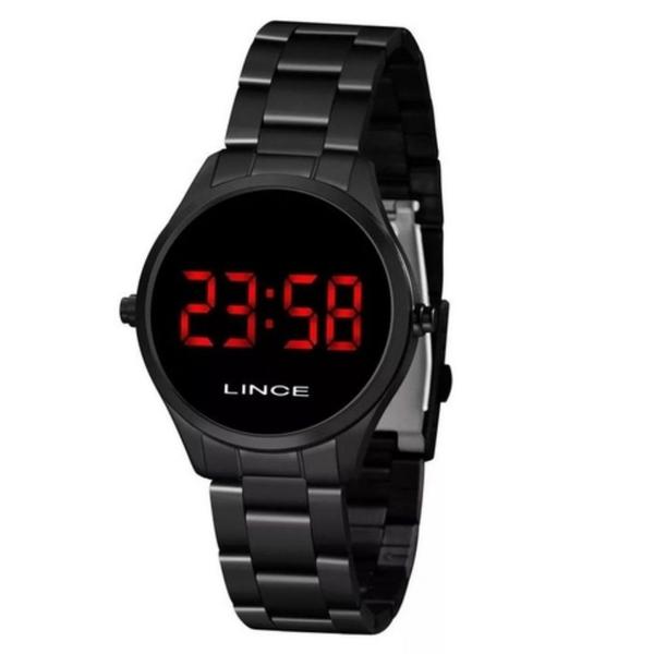 Relogio Feminino Lince Preto Digital LED Vermelho Redondo