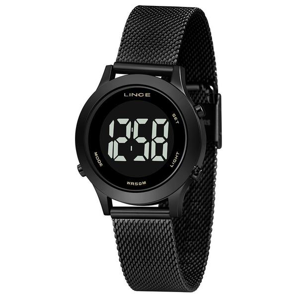 Relogio Feminino Lince Preto Digital Pequeno Pulseira Mesh