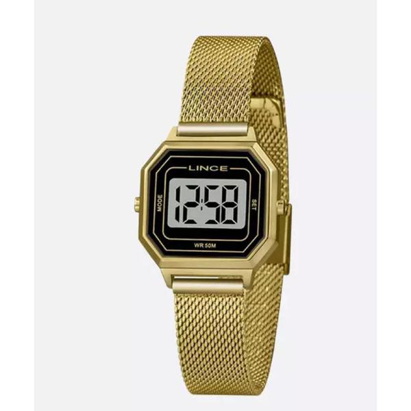 Relogio Feminino Lince Quadrado Dourado Digital Original NF