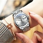 Relógio feminino luxo aço inox quartzo informal barato importado data