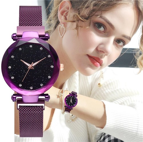 Relógio Feminino Luxury Crystal Magnetic | FRETE GRÁTIS / ROXO