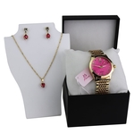 Relógio Feminino Maria Aço Orizom Original Dourado/Rosa 2 Acompanha Colar E Brinco