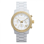 Relogio Feminino Michael Kors Mk5237 Runway Gold Tone Glitz Ceramica Branco Gold 38mm