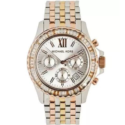 Relógio Feminino Michael Kors MK5876 Everest White Chrono Dial Tri-Tone Bracelet 42mm