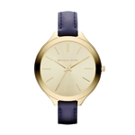 Relógio Feminino Michael Kors mk2285 Runway Gold Dial Slim Leather Strap Watch 42mm