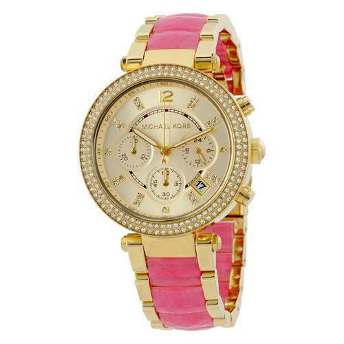 Relógio Feminino Michal Kors Modelo MK6363 Parker Rosa e Dourado - Michael Kors