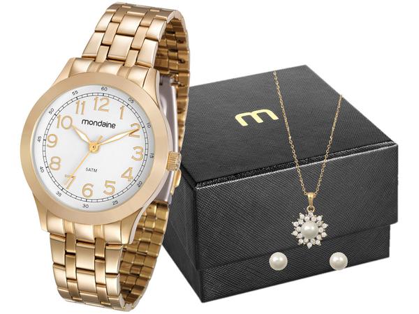 Relógio Feminino Mondaine Analógico - 83348LPMVDE1KZ Dourado com Colar e Brinco