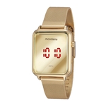 Relógio Feminino Mondaine Digital Quadrado Original Dourado