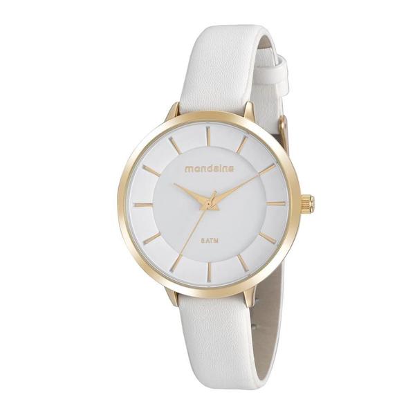 Relógio Feminino Mondaine Dourado e Branco Pulseira Couro