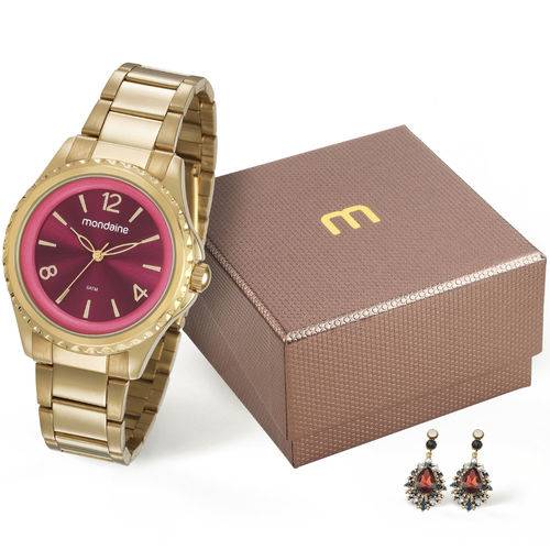 Relógio Feminino Mondaine Dourado Kit Brincos 53600LPMVDE1KZ