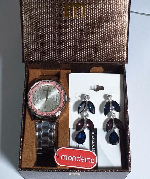 Relógio Feminino Mondaine Prata + Brinco Kit 99249Lomvne2