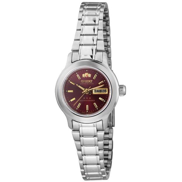 Relogio Feminino Orient Automatico Prata com Fundo Vinho