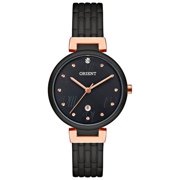 Relógio Feminino Orient Preto e Rose Data e Pedras Swarovski