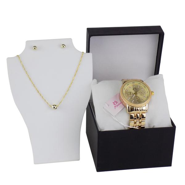 Relógio Feminino Original Orizom Dourado + Colar Brinco Nfe