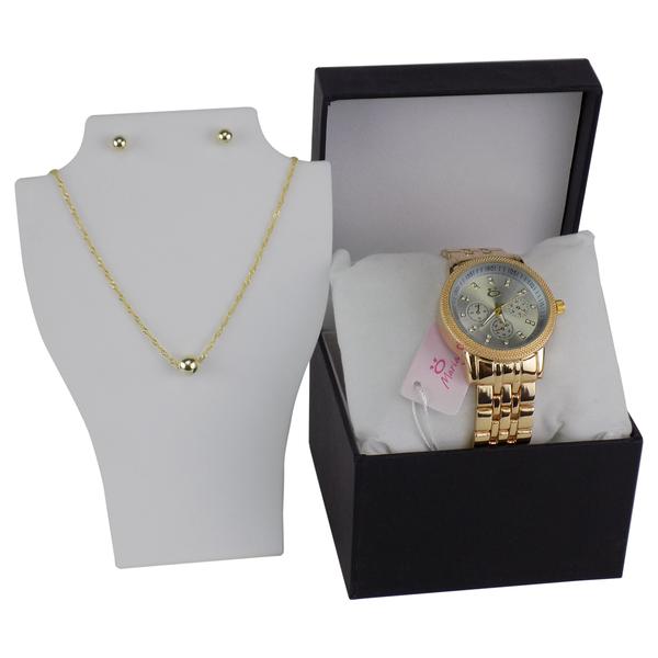 Relógio Feminino Original Orizom Dourado + Colar Brinco Nfe