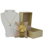 Relógio Feminino Original Orizom Dourado + Colar e Brinco