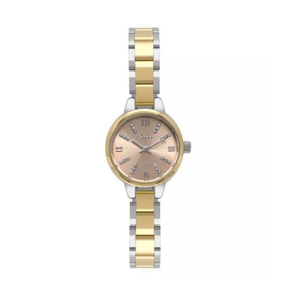 Relogio Feminino Pequeno Dourado e Prata com Strass Condor