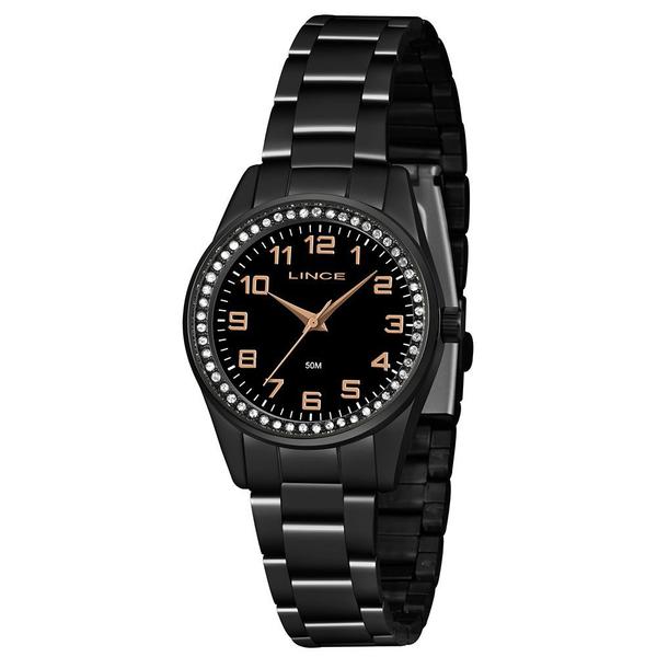 Relogio Feminino Pequeno Preto Lince a Prova Dagua Strass C/ Numeros LRNJ099L