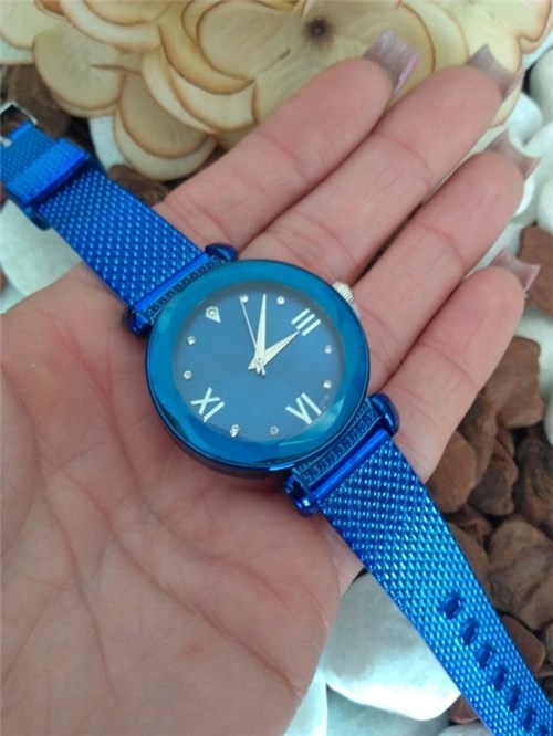 Relógio Feminino Pequeno Pulseira de Silicone Azul 4111