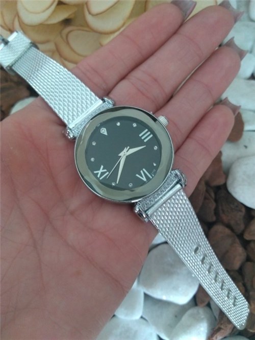Relógio Feminino Pequeno Pulseira de Silicone Prata/preto 4111