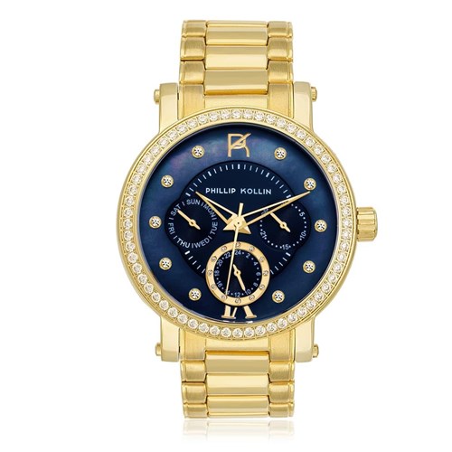 Relógio Feminino Phillip Kollin Bali Gold Blue Ref Zy28190a Dourado