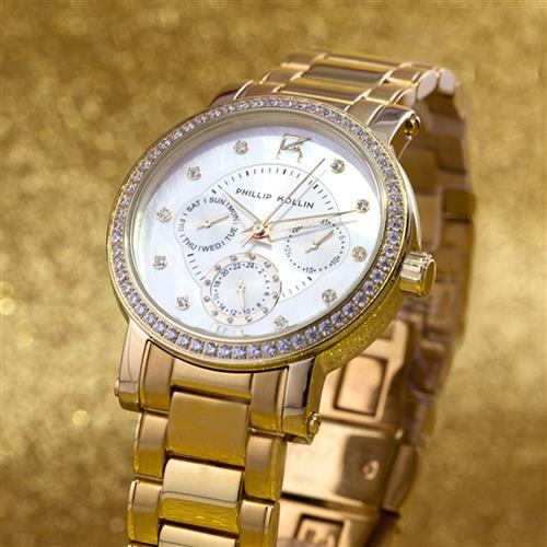 Relógio Feminino Phillip Kollin Bali Gold White Ref ZY28190H Dourado