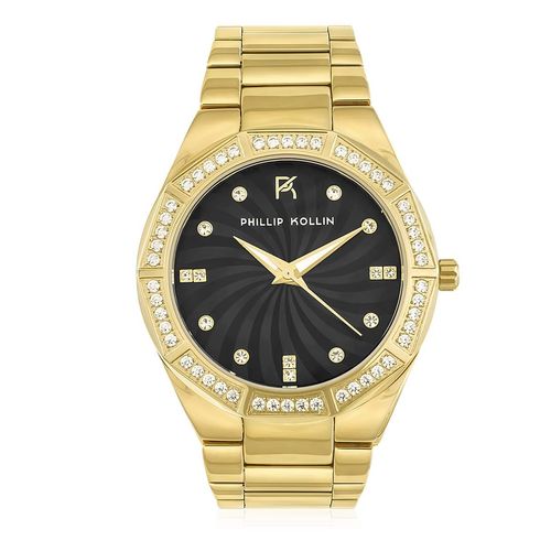 Relógio Feminino Phillip Kollin Malta Gold Black ZY28092U Fundo Preto