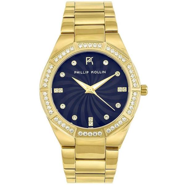 Relógio Feminino Phillip Kollin Malta Gold Blue Analógico ZY28092A Dourado