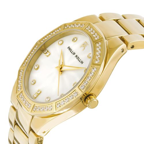 Relógio Feminino Phillip Kollin Malta Gold White Y28092H Dourado