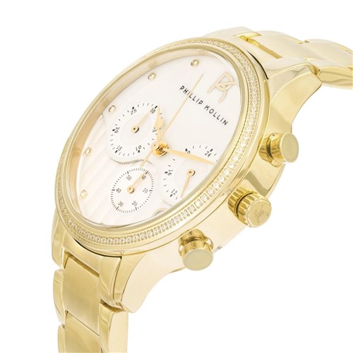 Relógio Feminino Phillip Kollin Santorini Zy28010h Gold White Diamond