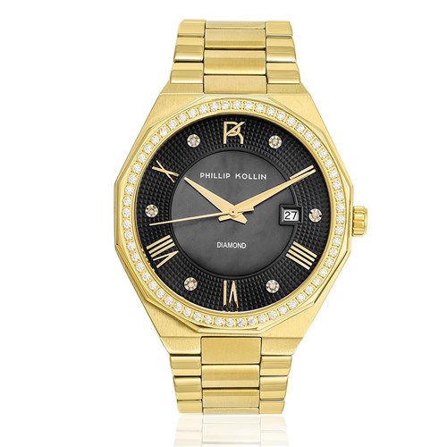 Relógio Feminino Phillip Kollin St. Maarten Diamond Gold Black Zy28163u Dourado