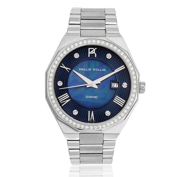 Relógio Feminino Phillip Kollin St. Maarten Diamond Silver Blue Ref ZY28163