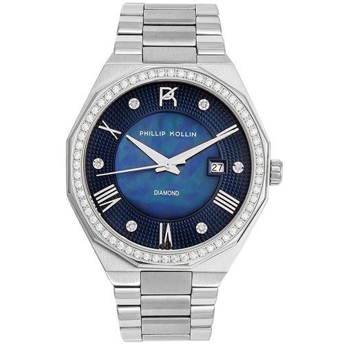 Relógio Feminino Phillip Kollin St. Maarten Diamond Silver Blue Ref Zy28163