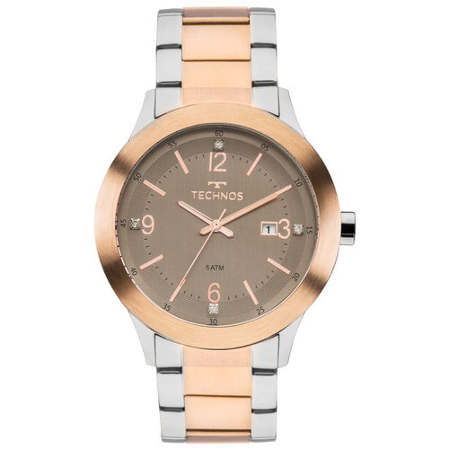 Relógio Feminino Prata com Rose Technos com Data 2115mkp/4m