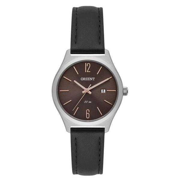 Relogio Feminino Prata Data Pulseira Couro Preto Original+NF - Orient