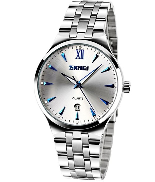 Relógio Feminino Prata Detalhes Azul SKMEI 9071