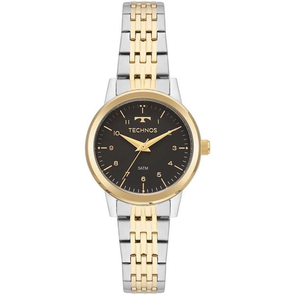 Relogio Feminino Prata E Dourado Technos Pequeno Fundo Preto