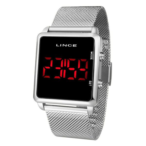 Relogio Feminino Prata Lince Digital Quadrado Led Vermelho