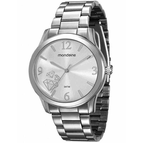 Relogio Feminino Prata Mondaine Desenho Diamante Mostrador