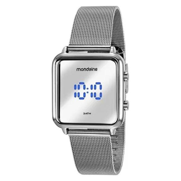 Relógio Feminino Prata Mondaine Digital Led Quadrado Pequeno