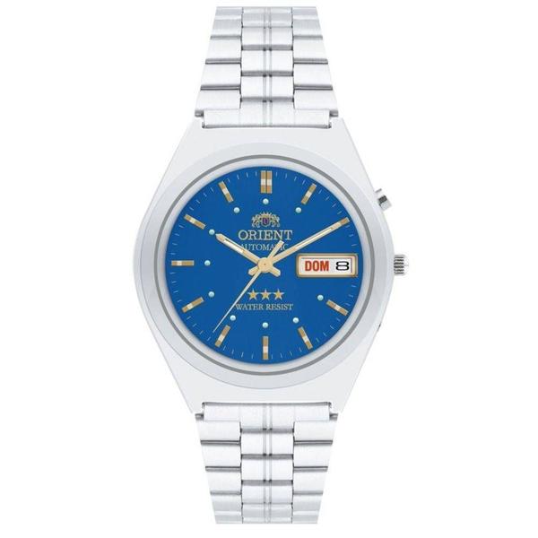 Relógio Feminino Prata Orient Automático Fundo Azul com Data