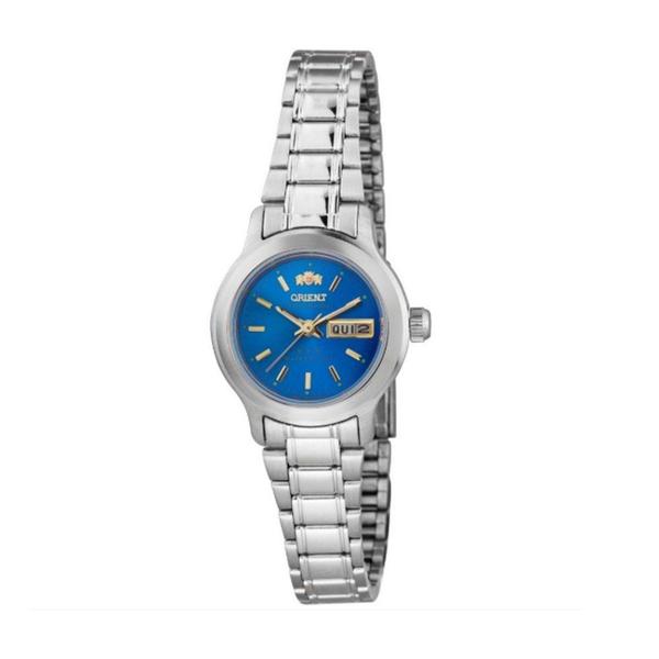 Relogio Feminino Prata Orient Automatico Fundo Azul com Data