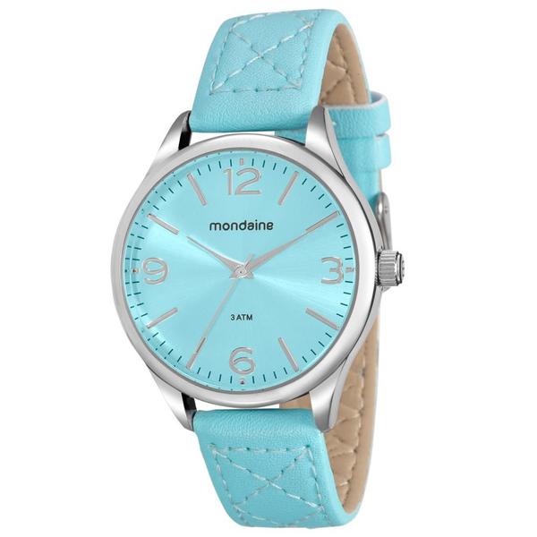 Relogio Feminino Prata Pulseira de Couro Azul - Mondaine