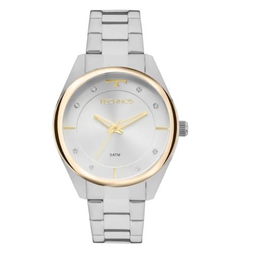 Relógio Feminino Prata Technos com Detalhes Dourado 2035mky