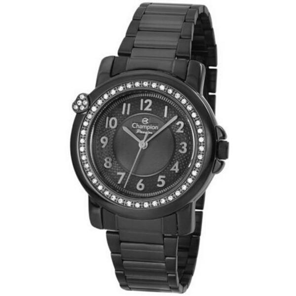 Relógio Feminino Preto Champion com Pedras Original +NF