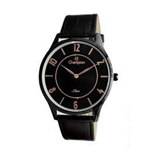 Relógio Feminino Preto Champion Slim Fundo Detalhes Rose