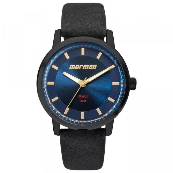 Relogio Feminino Preto Fundo Azul Pulseira Couro Mo2035ia/2a - Mormaii