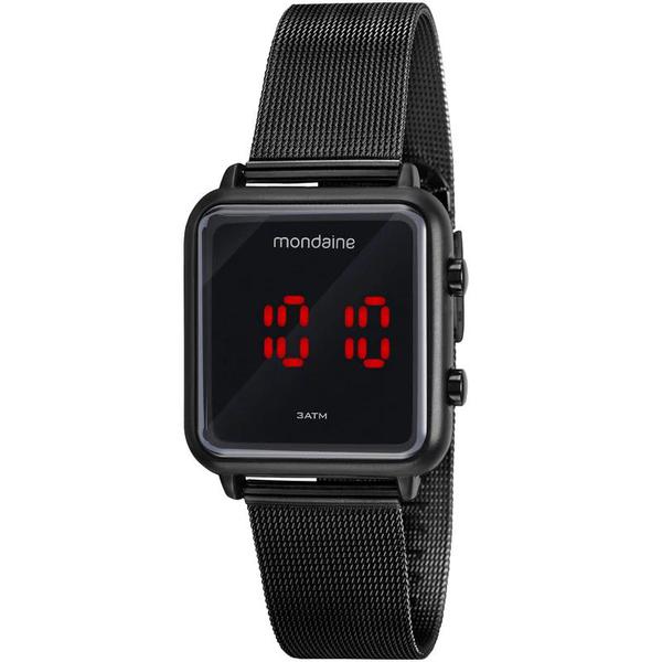 Relógio Feminino Preto Mondaine Digital Led Quadrado Pequeno