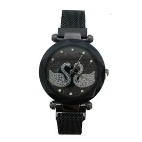 Relógio Feminino Preto Pulseira Imã Cisne